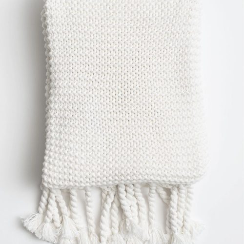 100% Organic Cotton Knit Throw, White