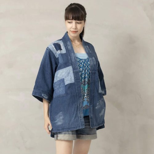 Patchwork DistressedKimonoDenimJacket 1