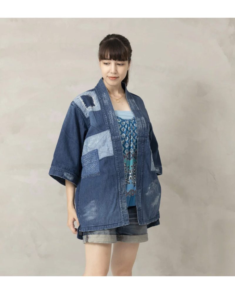 Patchwork DistressedKimonoDenimJacket 1