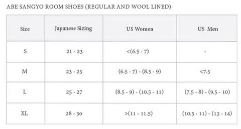 ABE Room Shoes Sizing