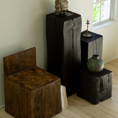 Shou Sugi Ban wood side tables set