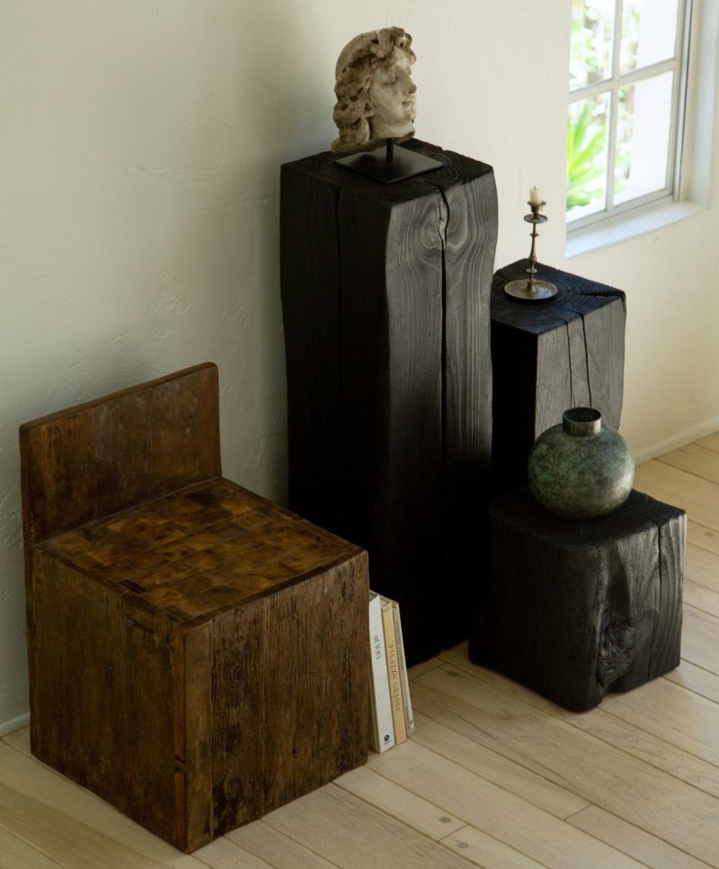 Shou Sugi Ban wood side tables set