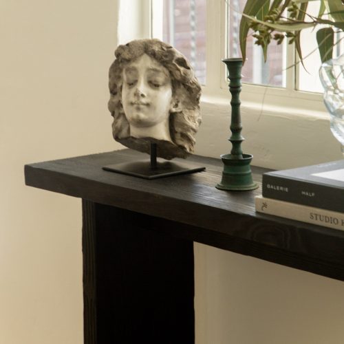 short black wood entry console