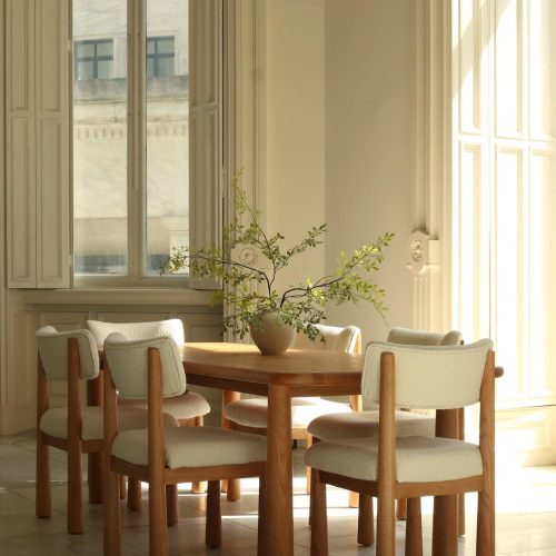 upholstered white boucle dining chairs