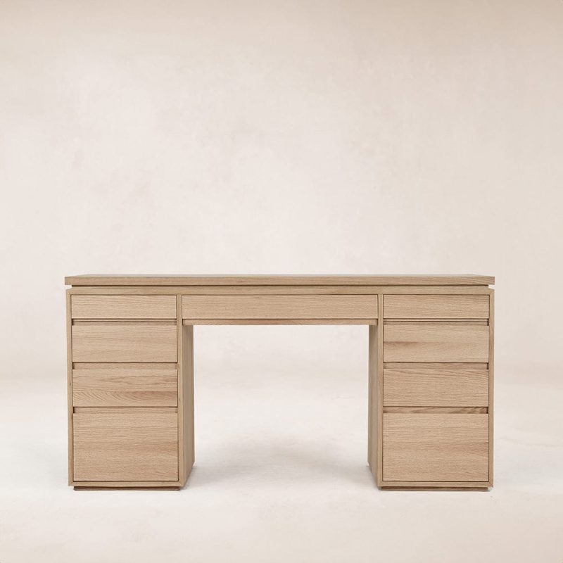 vanity wooden desk drawers white oak