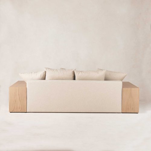 wood side sofa linen beige